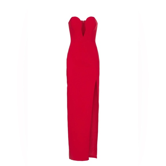 NWT Red Aidan by Aidan Mattox Deep V Sweetheart Strapless Gown Dress - Picture 9 of 13